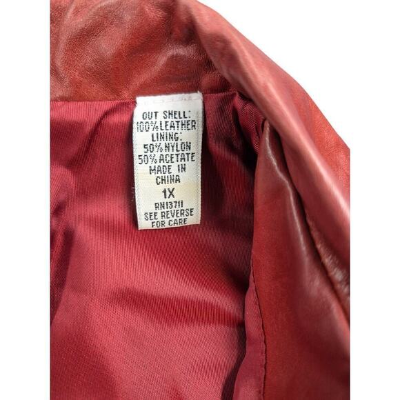 Lord & Taylor Leather Jacket sz 1X Red Orange Academia Preppy Vtg Y2K Capsule - Picture 5 of 6